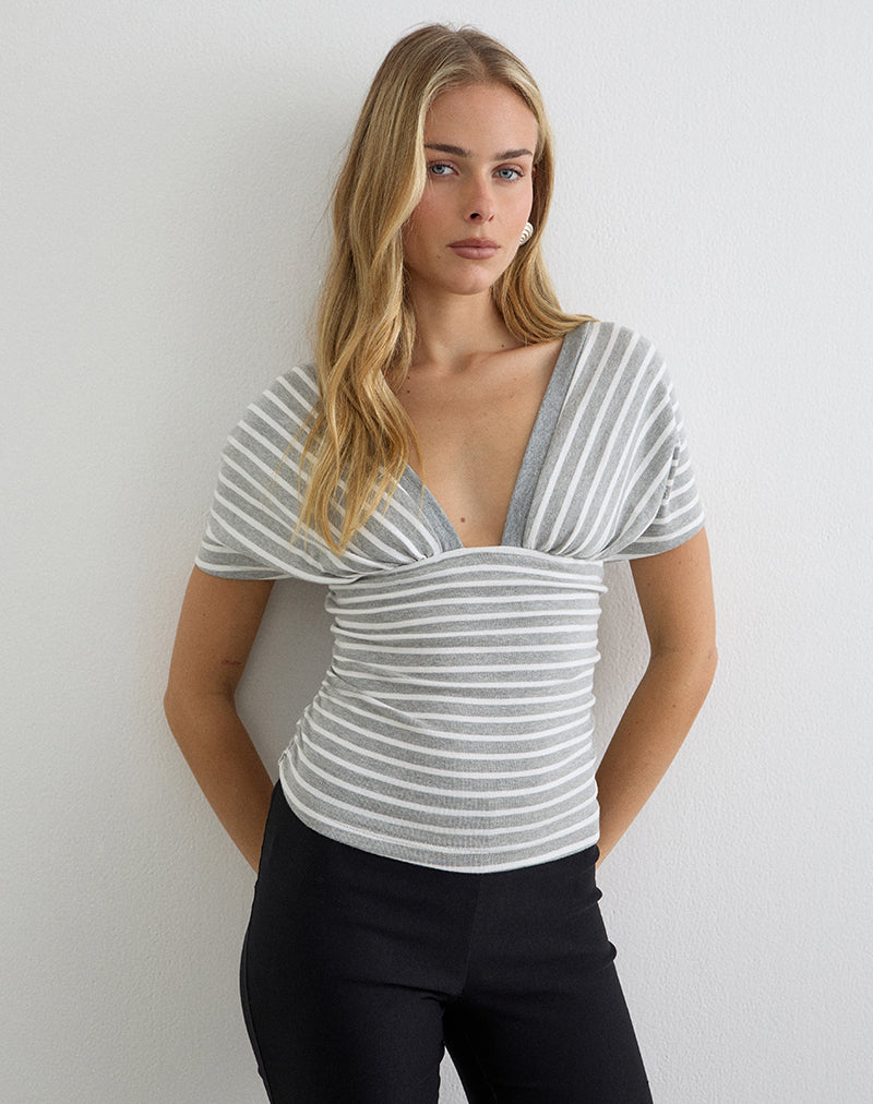 Image of Vespera Top in Stripe Jersey Grey and White
