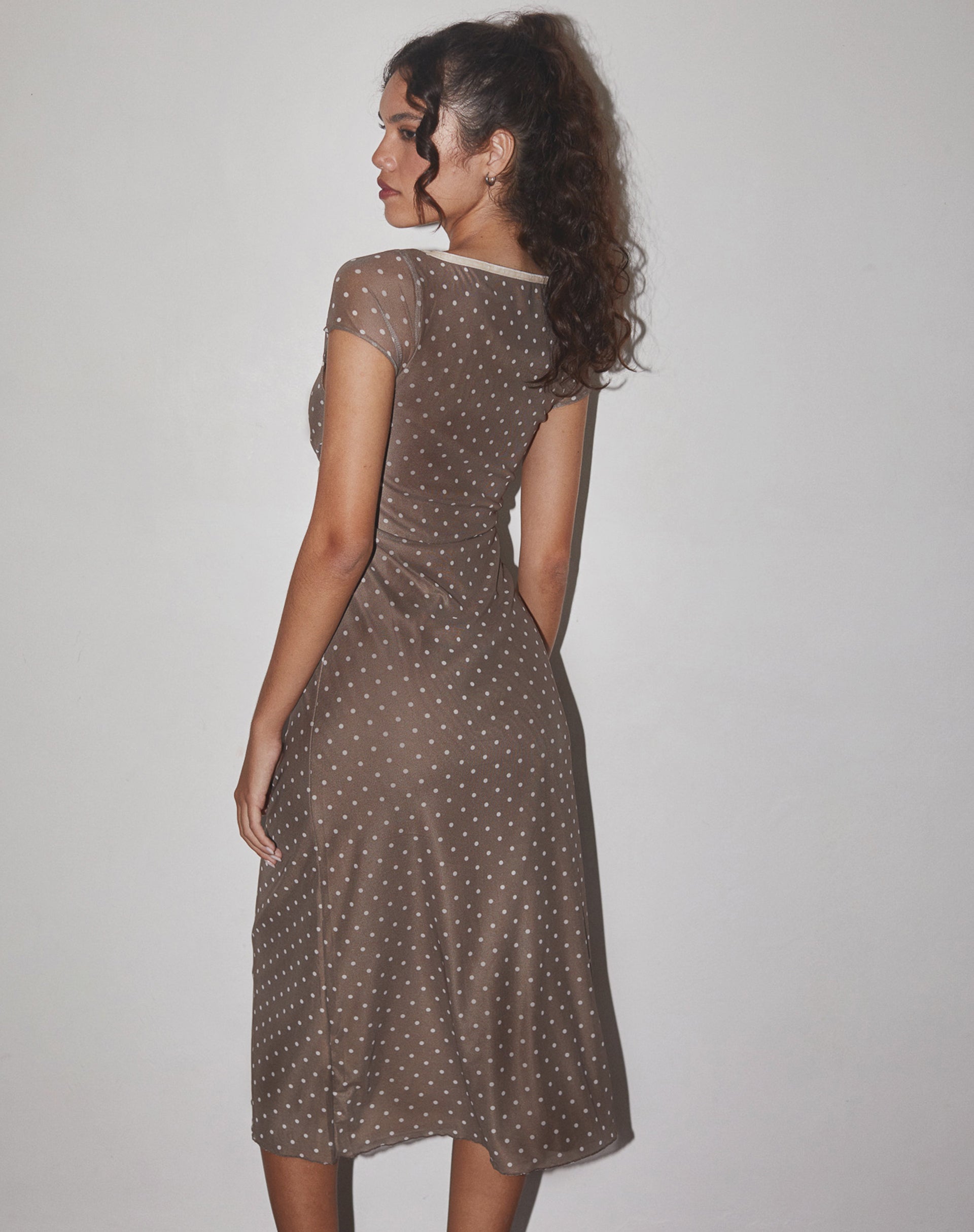 Brown Basic Polka Midi Dress | Vilinia motelrocks.com Brown Basic Polka Midi Dress | Vilinia motelrocks.com