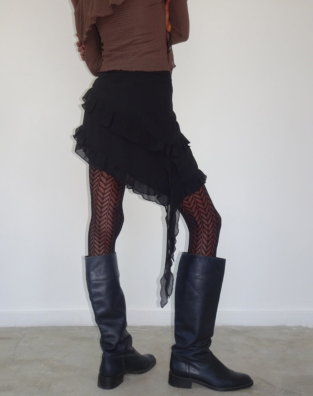 Malinna Ruffle Mini Skirt in Black Chiffon