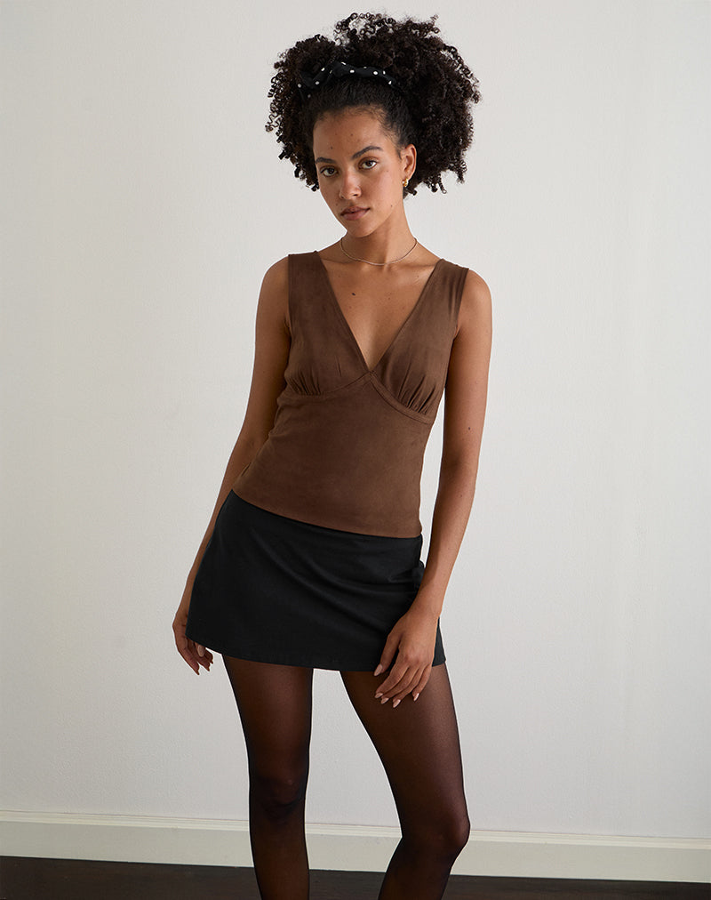 Vishata Top in Faux Suede Brown