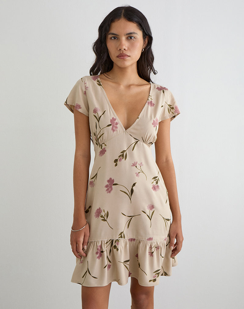 Image of Visoca Mini Dress in Bloom Leafy Taupe