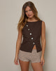 Image of Vonne Asymmetric Button Top in Chocolate Brown