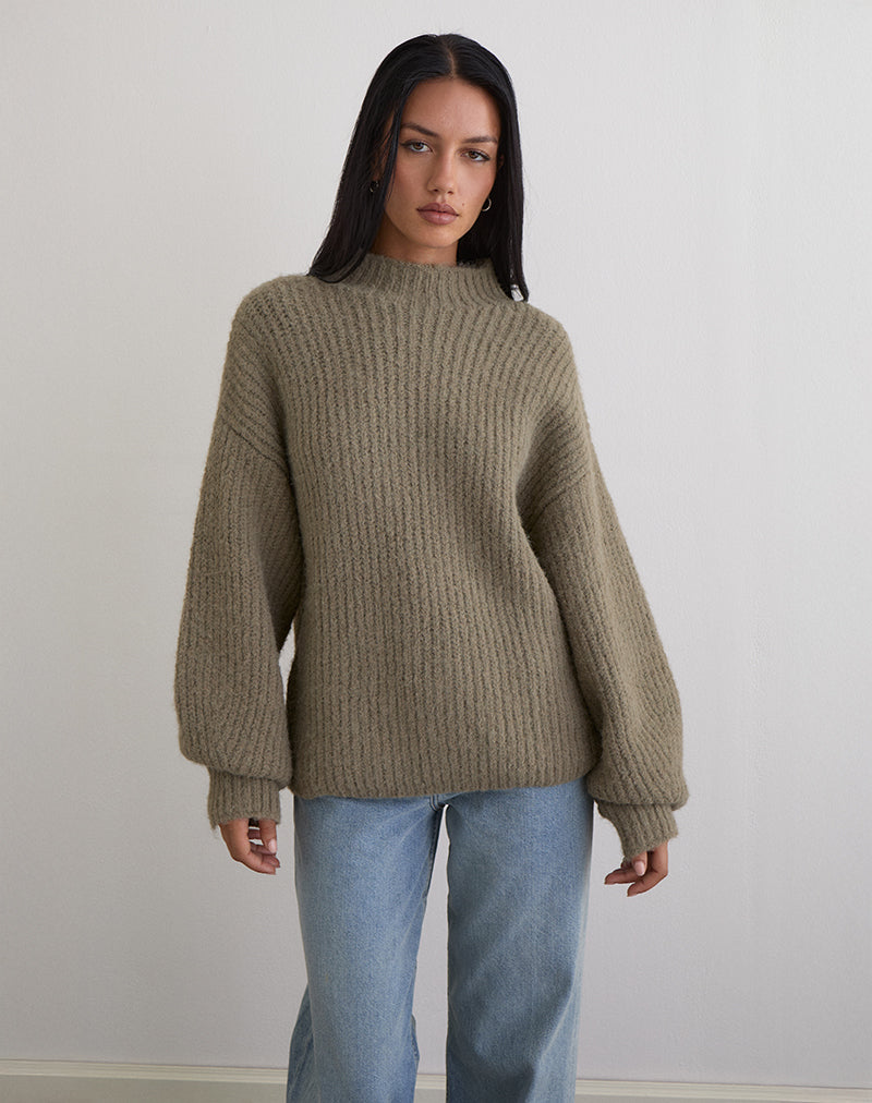 Image of Viola Oversized Knitted Jumper in Light Olive