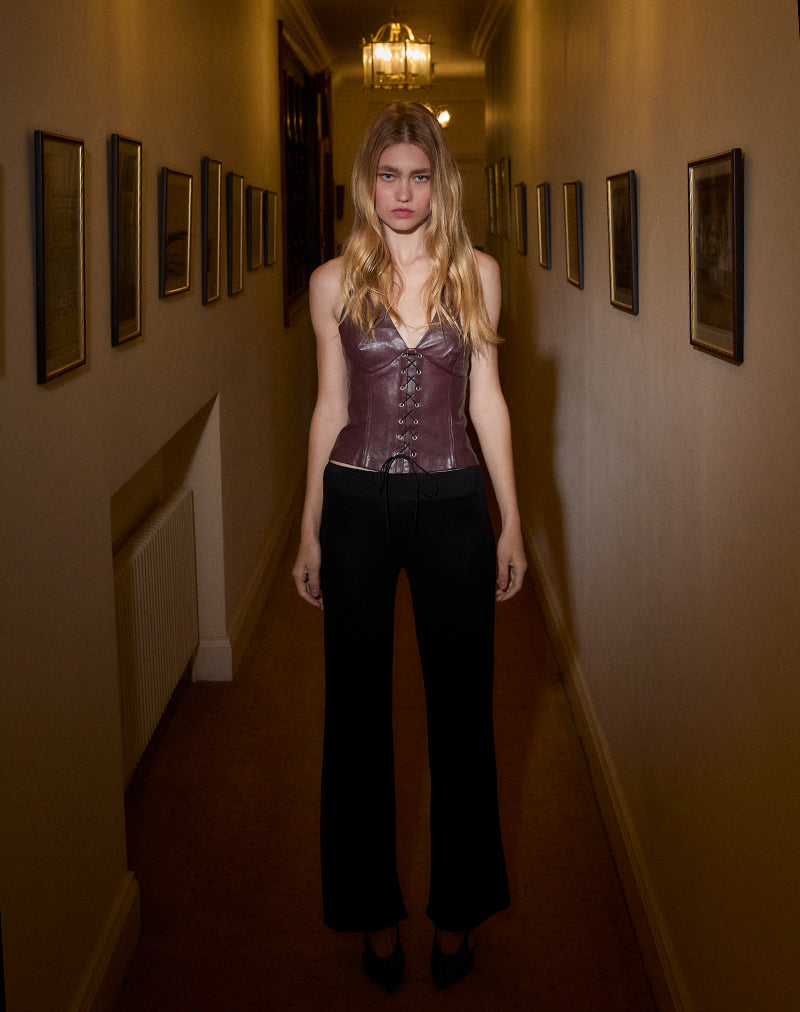 Image of Wahya Lace Up Halter Top in PU Plum