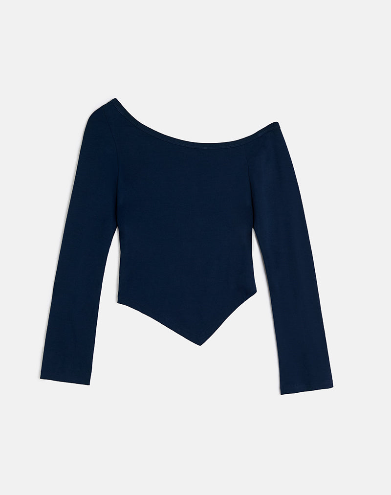 Image of Wakana Asymmetric Long Sleeve Top in Navy