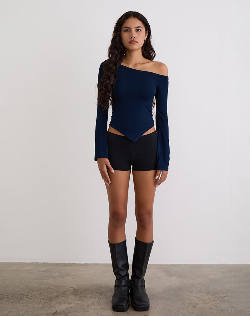 Image of Wakana Asymmetric Long Sleeve Top in Navy