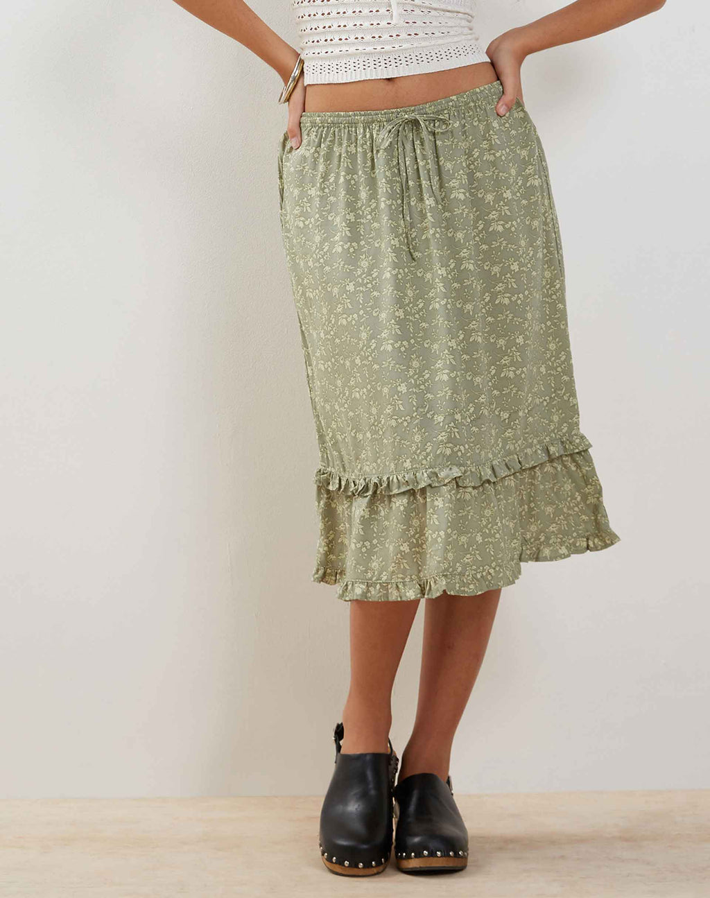 Wala Midi Skirt in Ditsy Floral Green