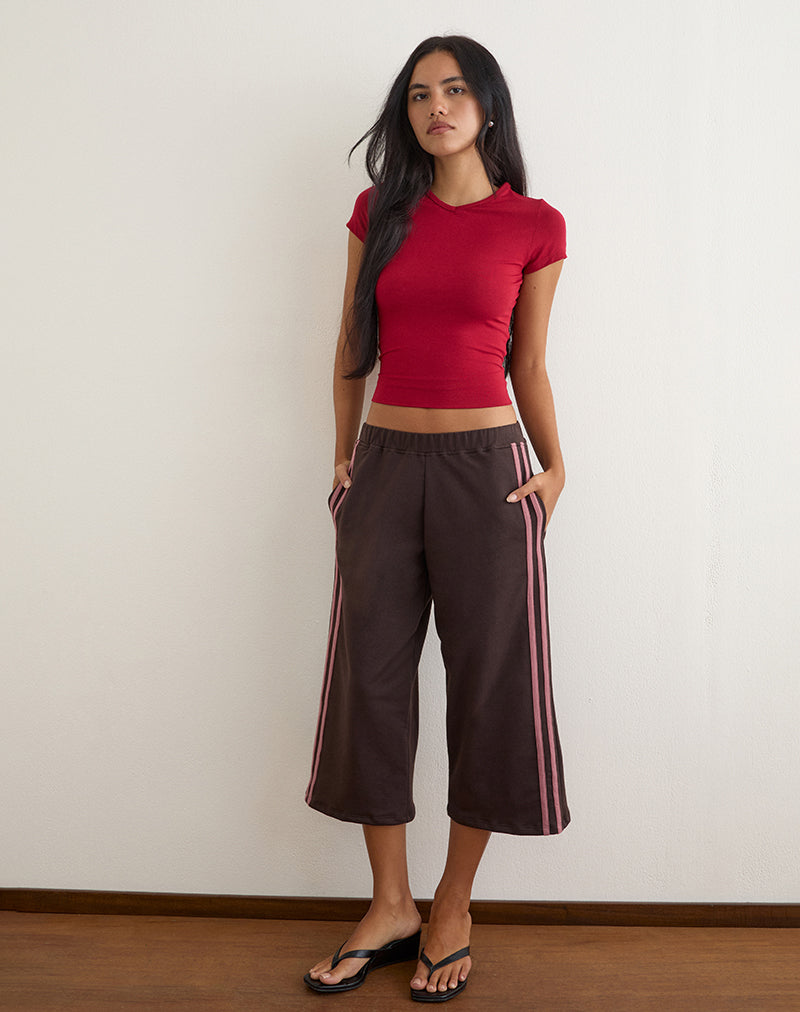 Wamino Capri Trouser in Bitter Chocolate with Rose Pink Stripes