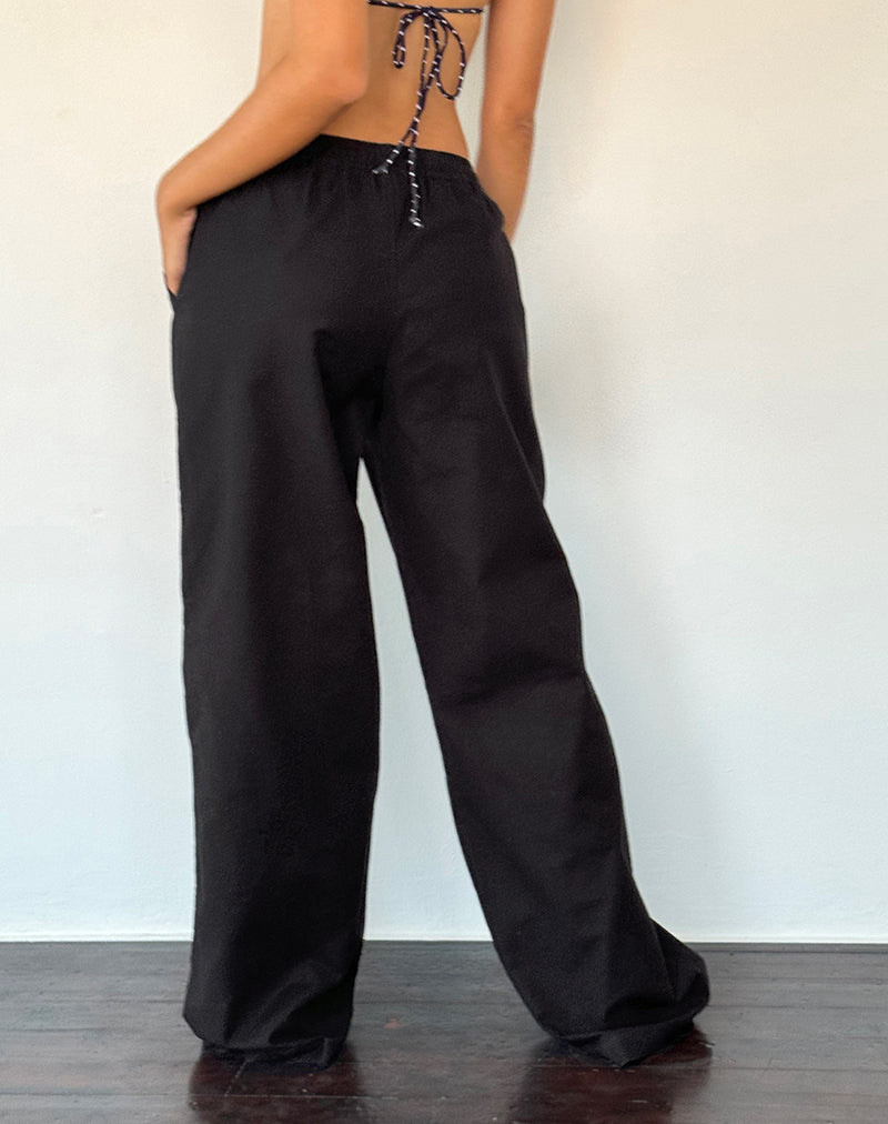 Linen Elasticated Wide Leg Trouser - Black