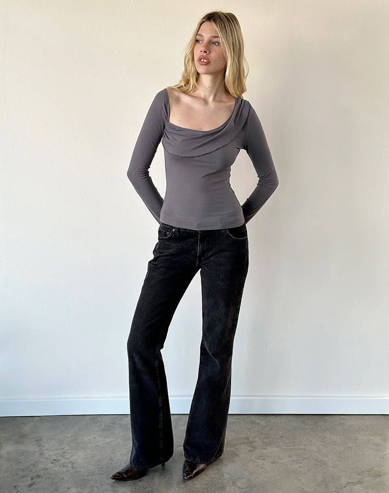 Image of Wayra Cowl Top in Soft Jersey Dark Grey