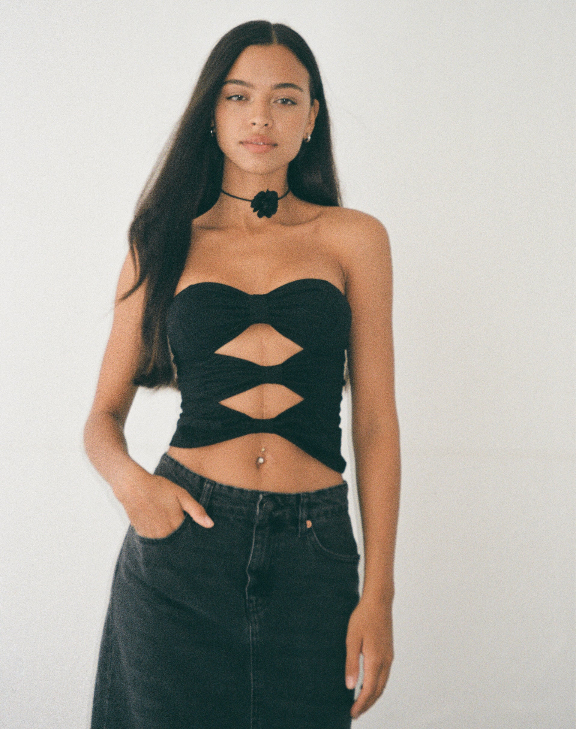 Image of Widayu Bow Twist Bandeau Top in Black