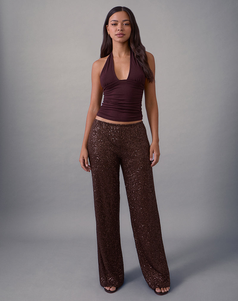 Image of Wilaga Wide Leg Trouser in Sequin Brown