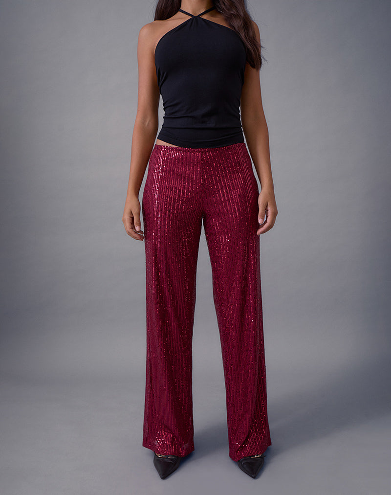 Wilaga Wide Leg Trouser in Sequin Maroon