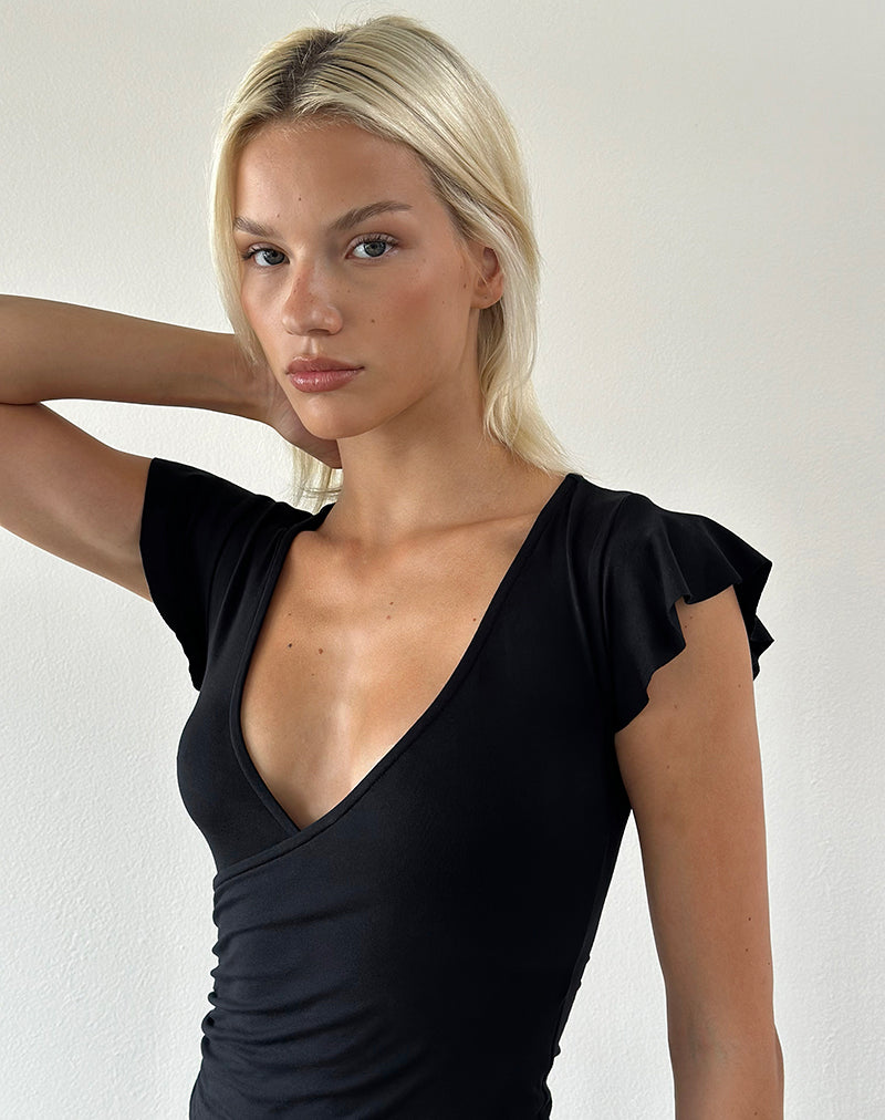 Image of Wilkes Wrap Top in Jersey Black