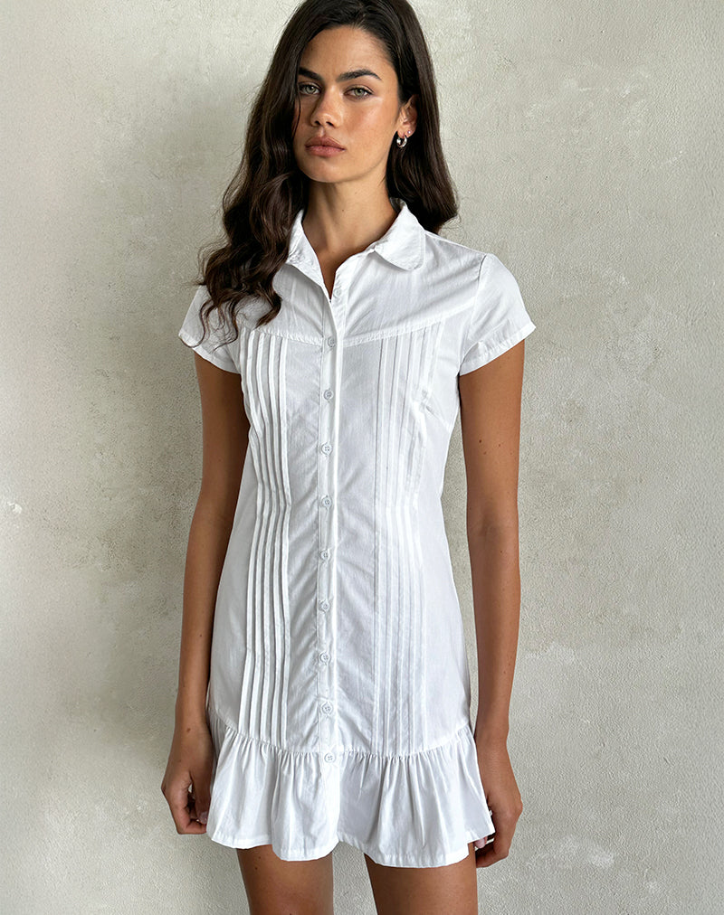 Image of Wilsey Mini Shirt Dress in Poplin White