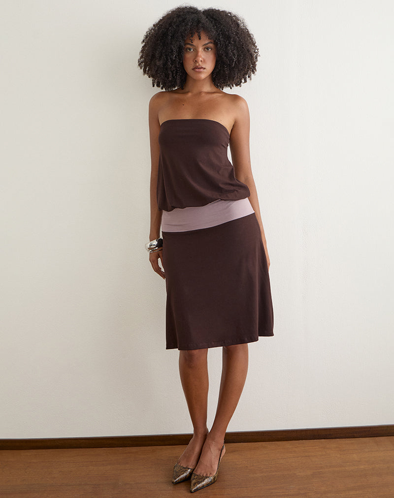Image of Wiste Midi Dress in Bitter Chocolate Grey Lavender Combination