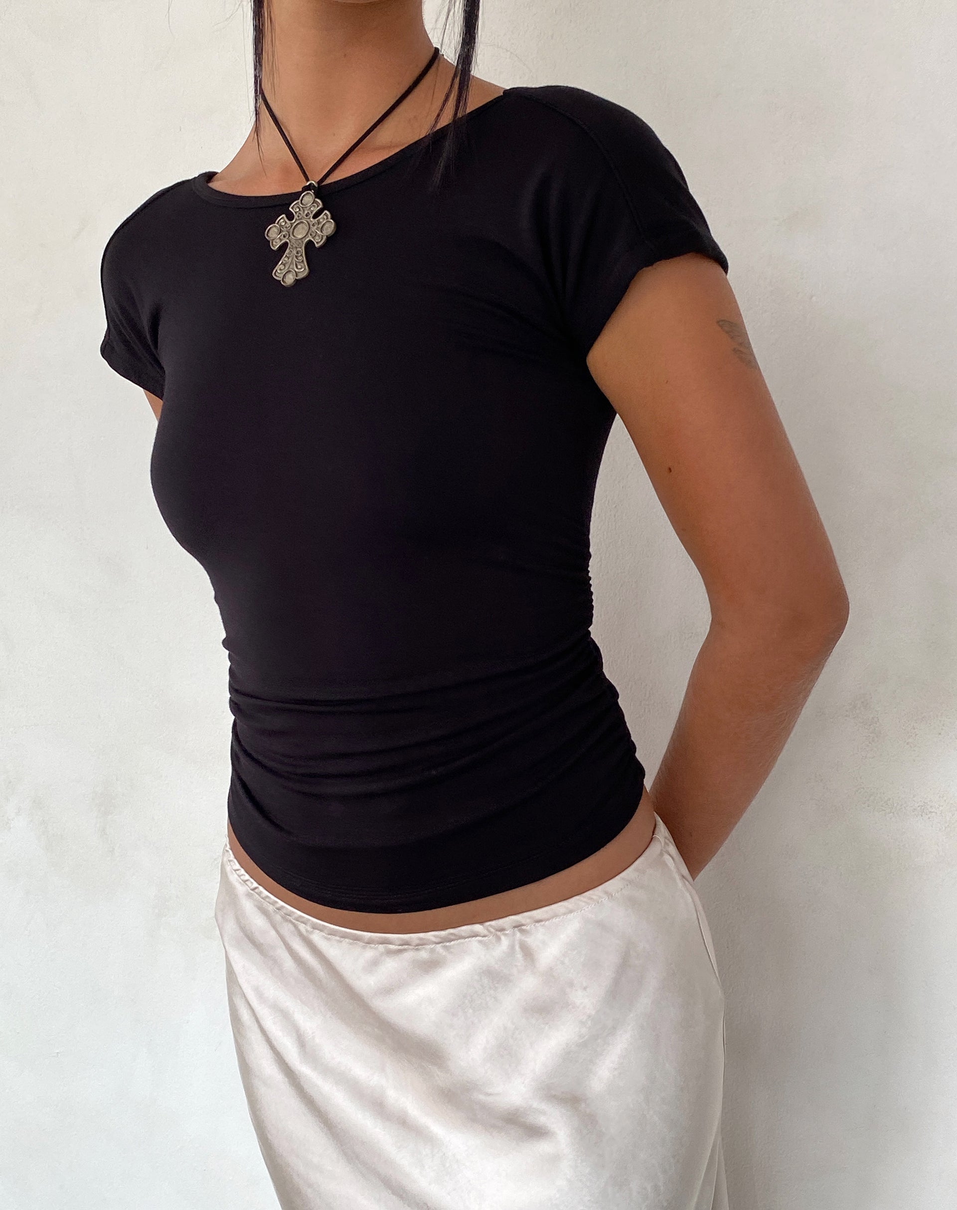 Image of Xareni Ruched Backless Top in Black