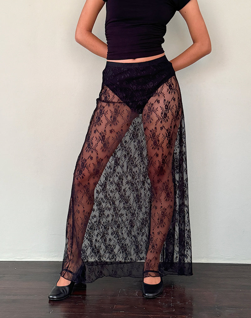 Image of Nevali Maxi Skirt in Black Wild Rose Lace