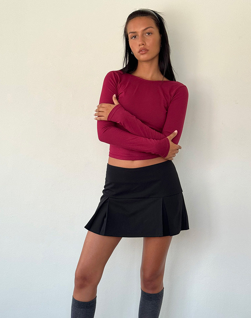 Image of Xiabon Backless Long Sleeve Top in Burgundy