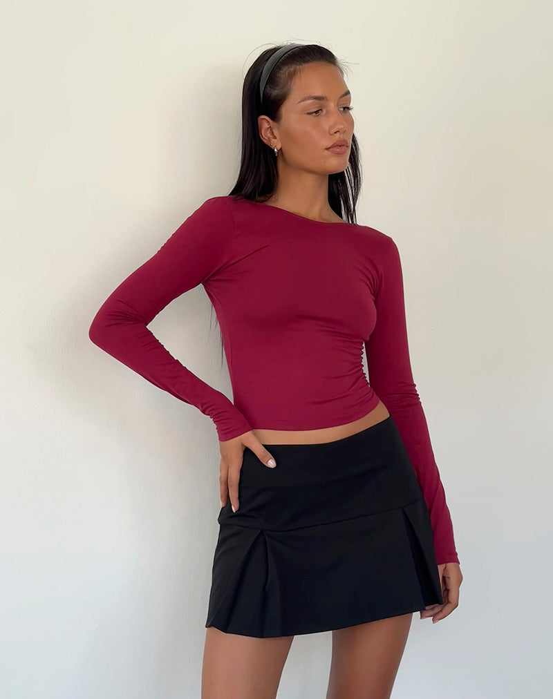Image of Xiabon Backless Long Sleeve Top in Burgundy