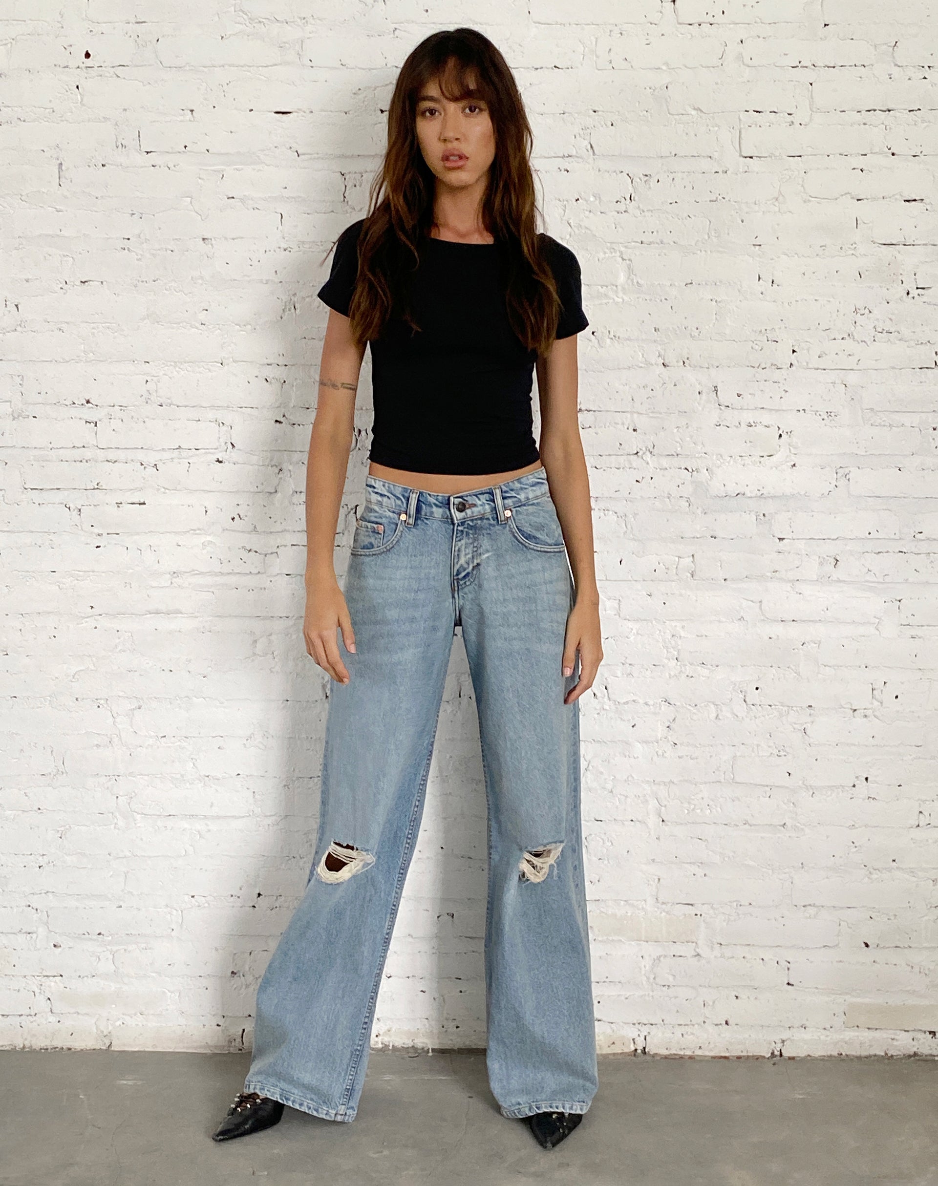 image of Ripped Roomy Extra Wide Low Rise Jean in Vintage Blue Wash