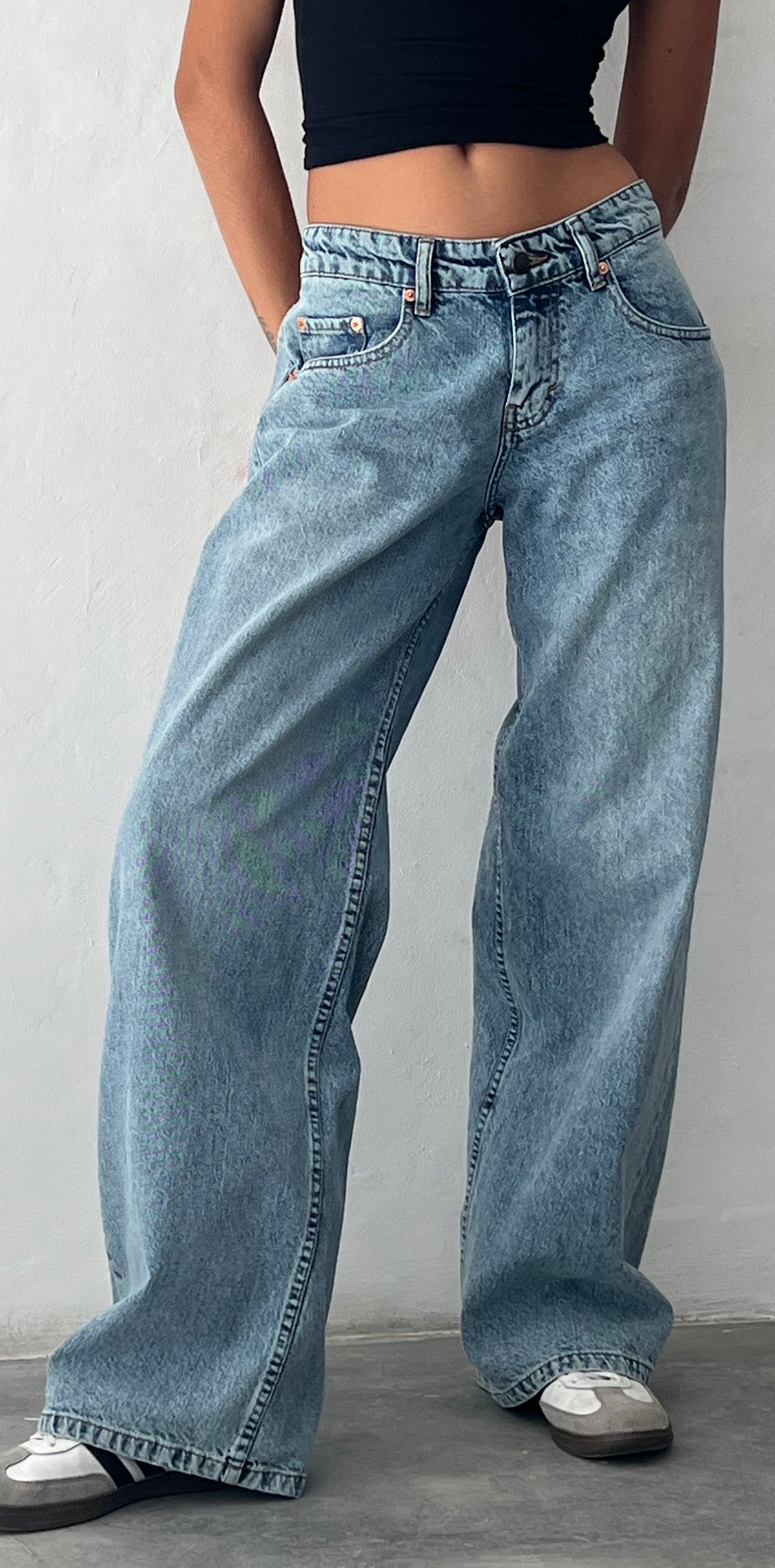 Blue Wash Extra Wide Low Rise Jeans Roomy motelrocks com
