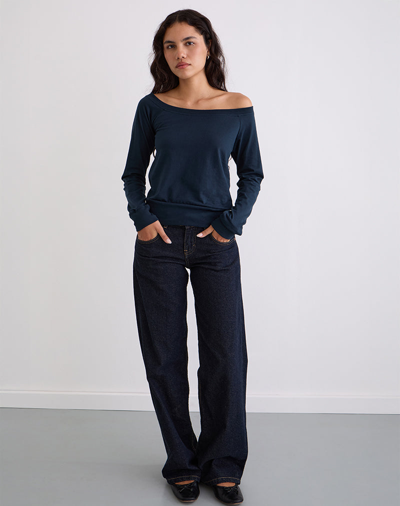 Yacin Slouchy Top in Navy