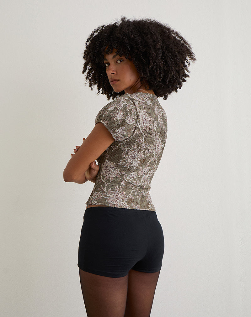 Image of Yakova Blouse in Woven Floral Green