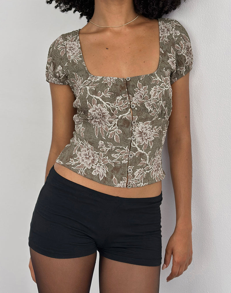 Image of Yakova Blouse in Woven Floral Green