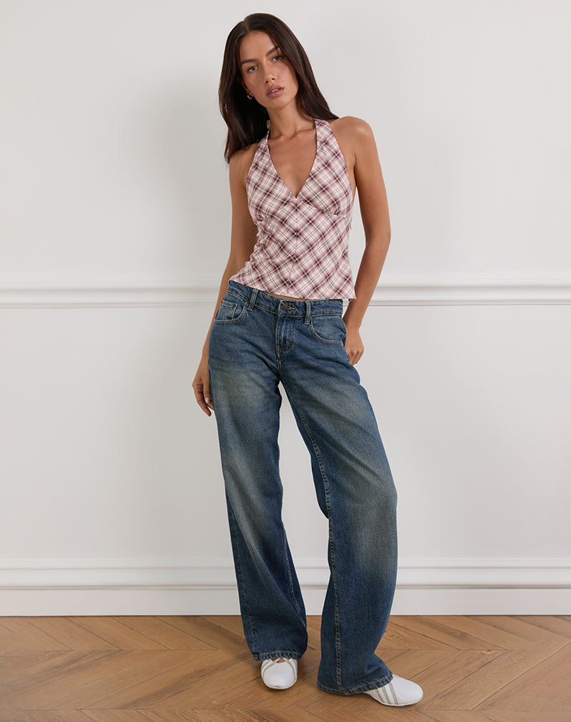 Pink and Burgundy Check Halterneck Top | Yakti – motelrocks.com