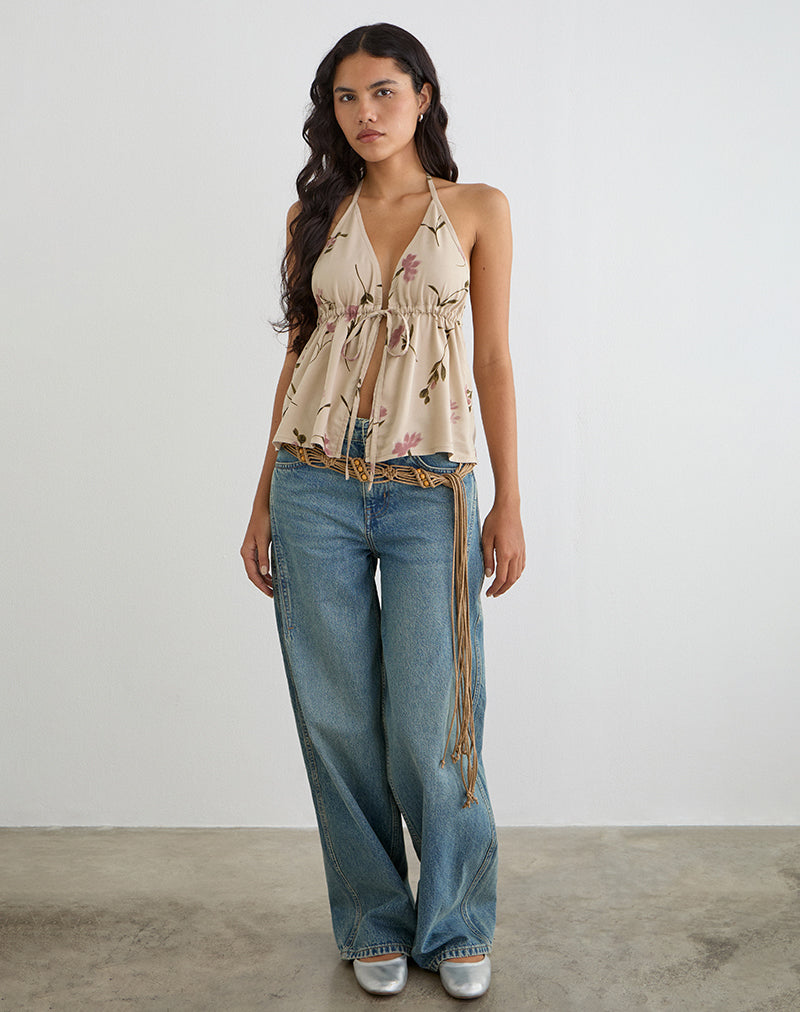 Image of Yalova Halter Top in Bloom Leafy Taupe