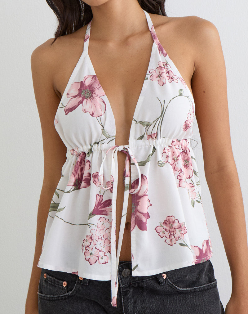 Yalova Halter Top in Femme Floral White