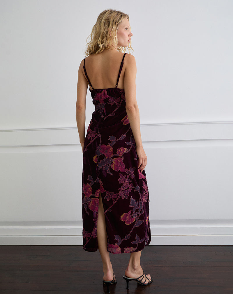 Image of Yamira Maxi Dress in Floral Devore Burgundy