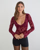 Image of Yamuna Top in Flocked Botanical Flower Maroon