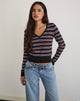 Image of Yasra Jumper in Stripe Knit Black Burgundy