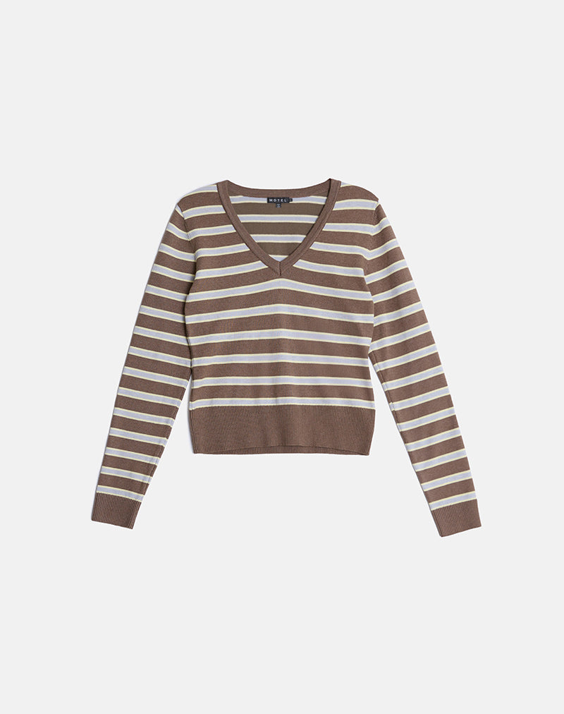 Image of Yasra Jumper in Stripe Knit Brown and Yellow