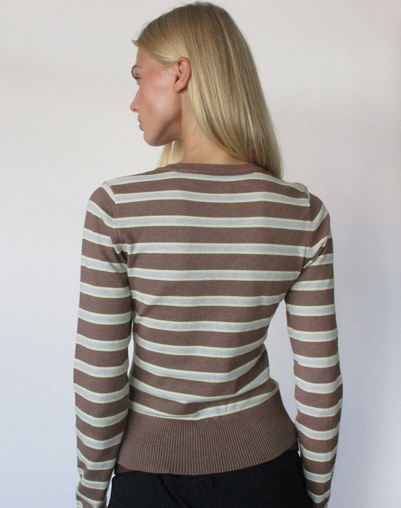 Image of Yasra Jumper in Stripe Knit Brown and Yellow