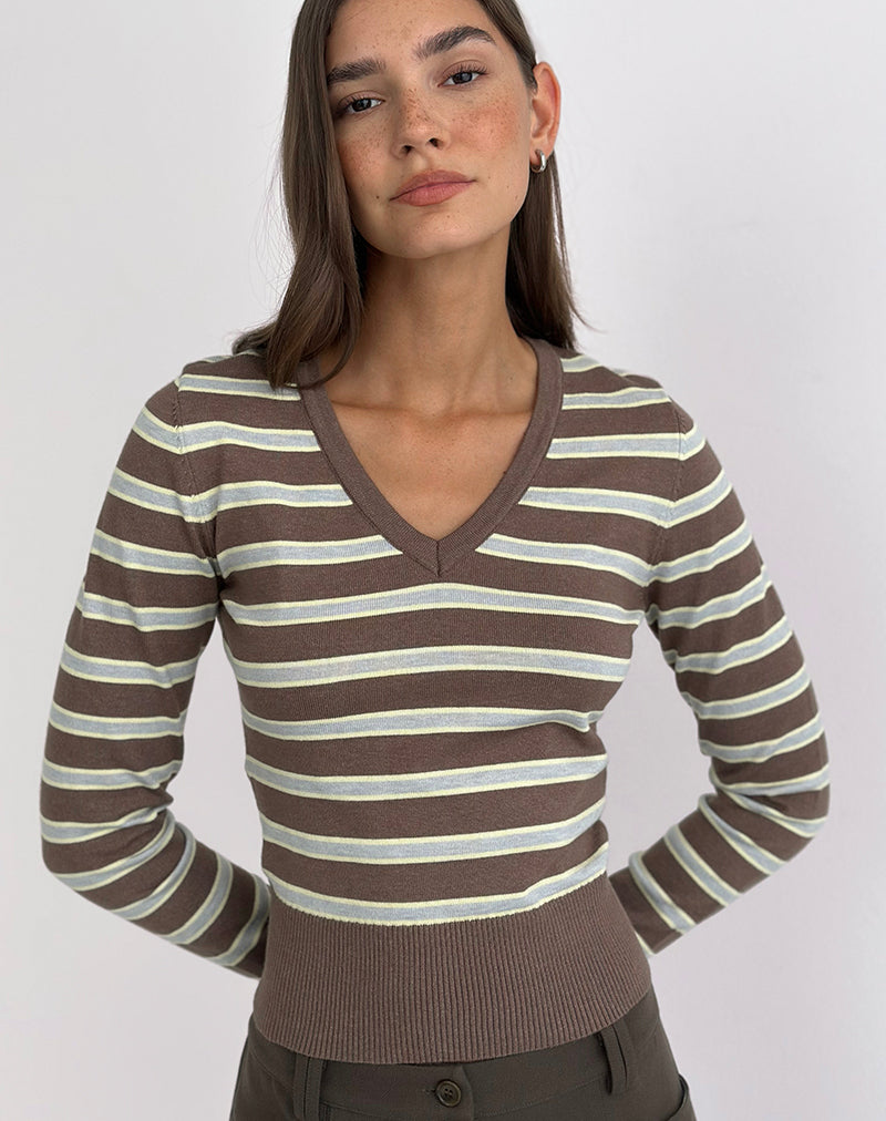 Image of Yasra Jumper in Stripe Knit Brown and Yellow