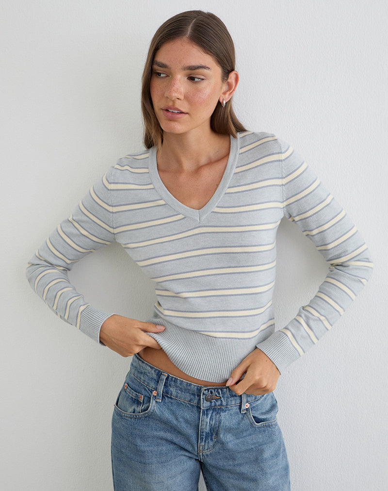 Yasra Jumper in Stripe Knit Cream Grey