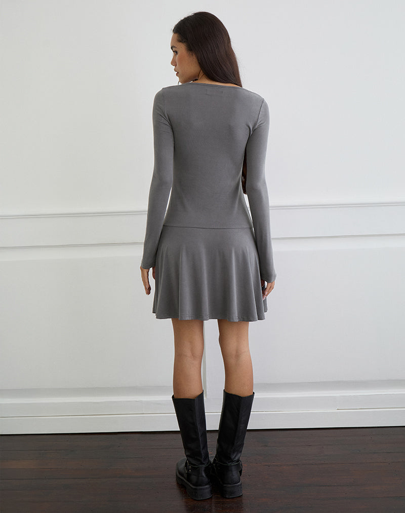 Image of Yauri Long Sleeve Mini Dress in Cupro Grey