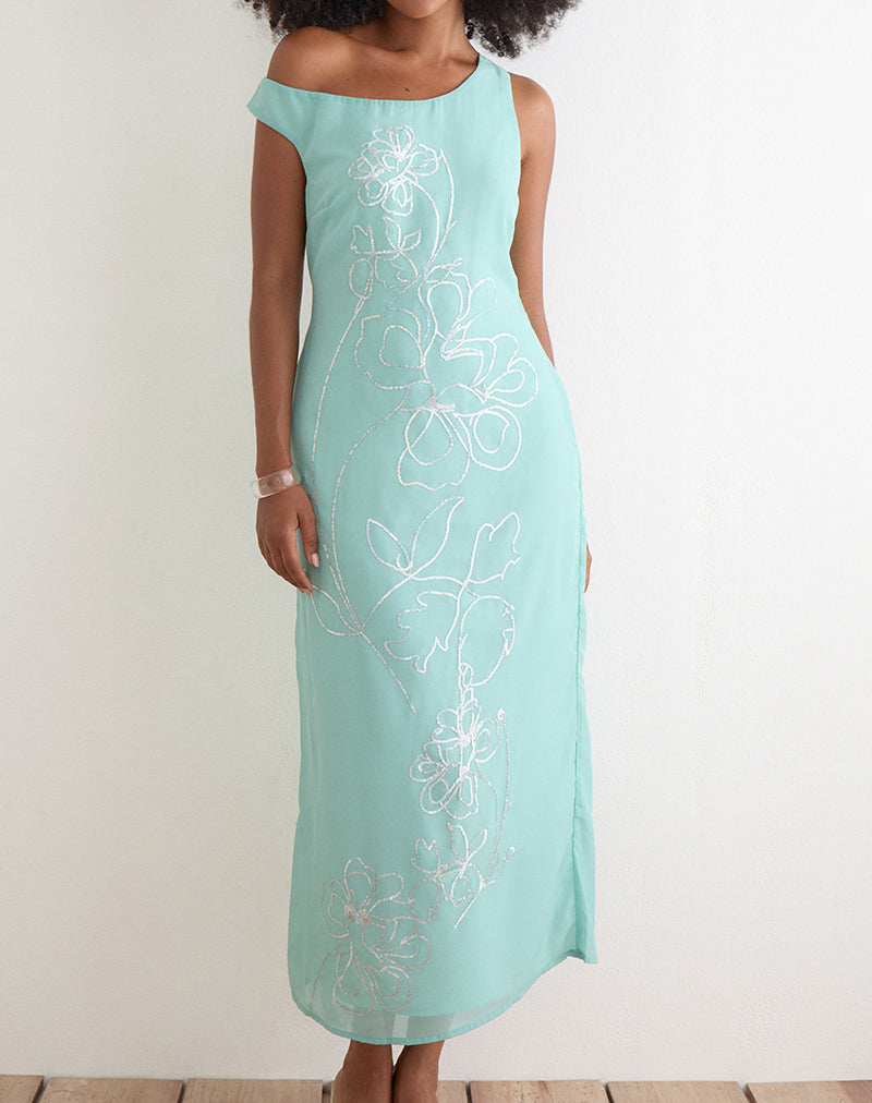 Image of Yelsa Maxi Dress in Chiffon Floral Sequin Turquoise