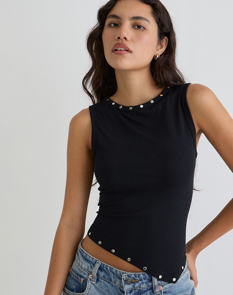 Image of Yetta Double Stud Vest Top in Black