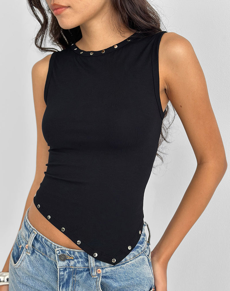Image of Yetta Double Stud Vest Top in Black