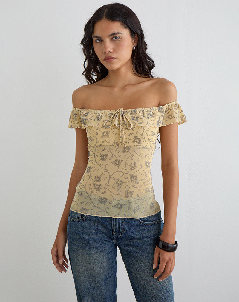 Yellow Ridding Top Pale Yellow Winding Ivy Asymmetric Strappy Top | Merida – motelrocks.com