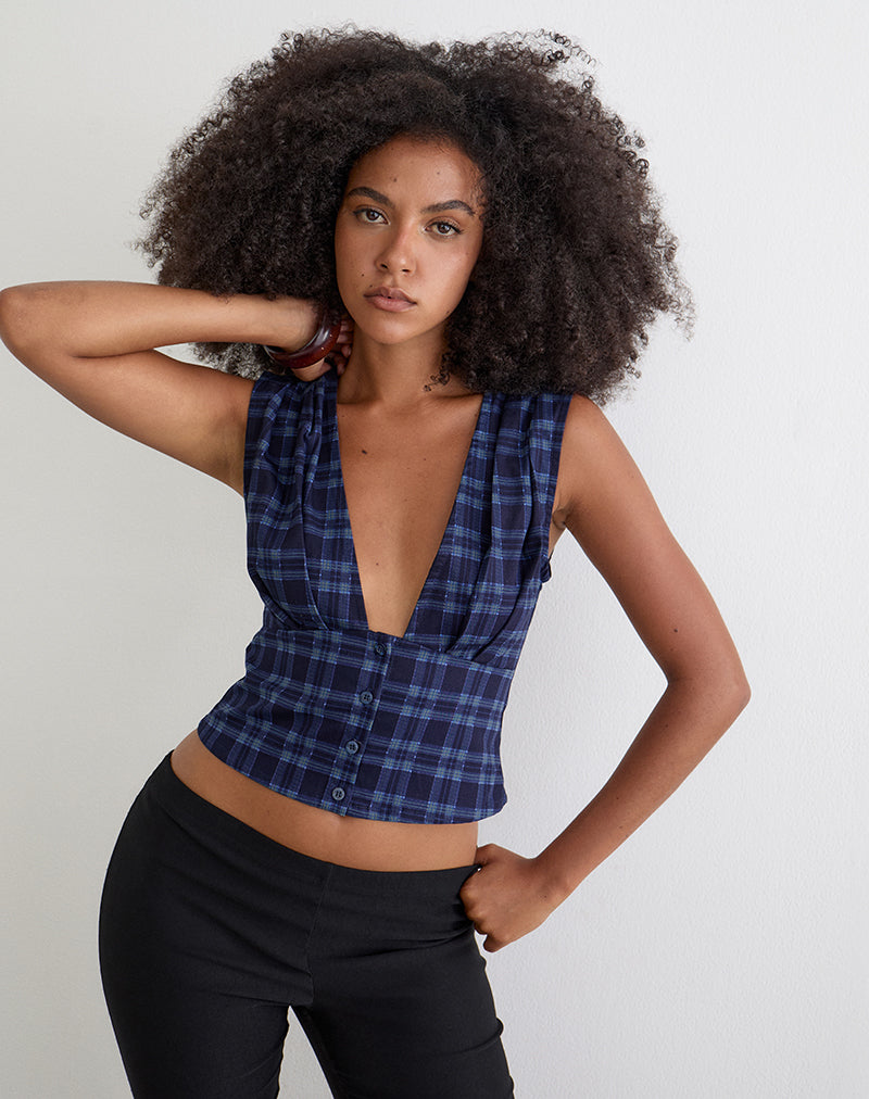 Yoshino Plunge Top in Blue Midnight Check