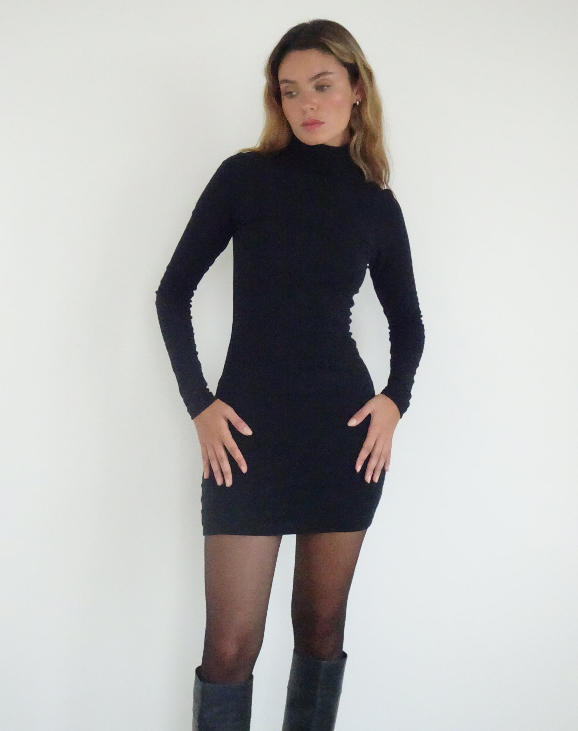Black polo neck bodycon dress 2025
