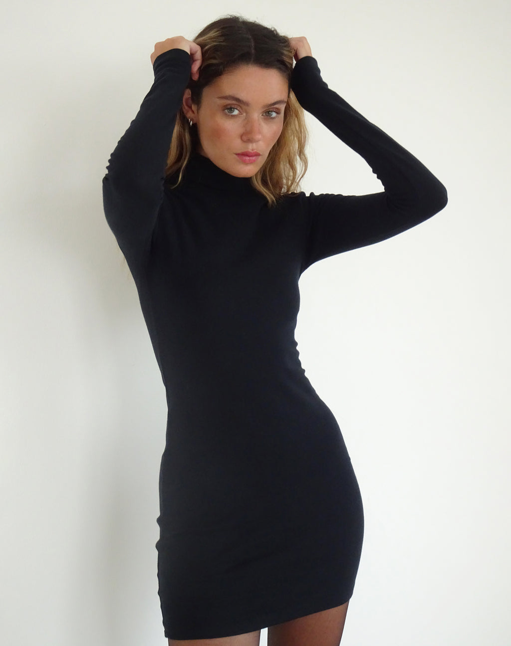 Yrion Turtle Neck  Bodycon Mini Dress in Black