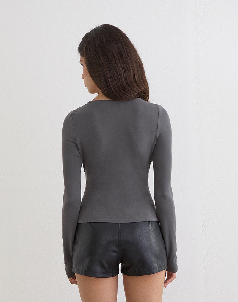 Grey Cupro Long Sleeve Keyhole Top | Yubin – motelrocks.com
