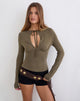 Image of Yubin Keyhole Long Sleeve Top in Cupro Khaki