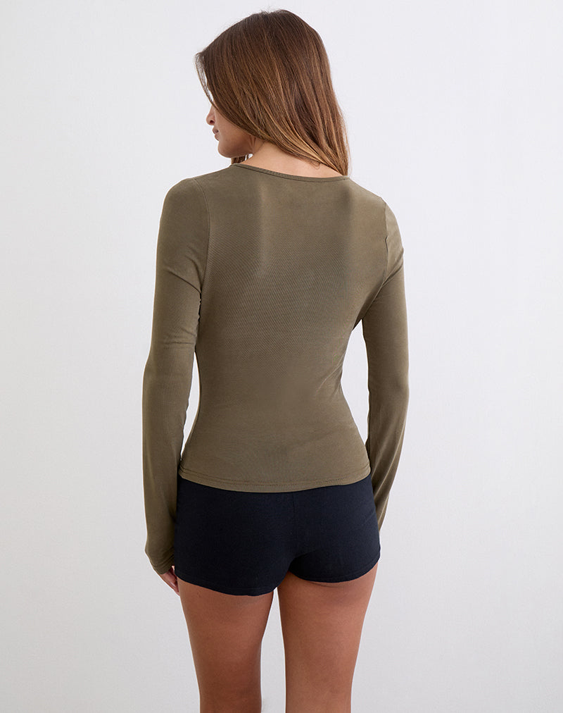 Image of Yubin Keyhole Long Sleeve Top in Cupro Khaki